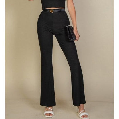 Rib Bootcut Pant Set in Black