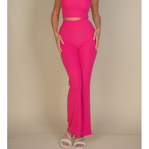 Rib Bootcut Pant Set in Fuchsia