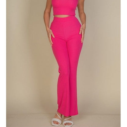 Rib Bootcut Pant Set in Fuchsia