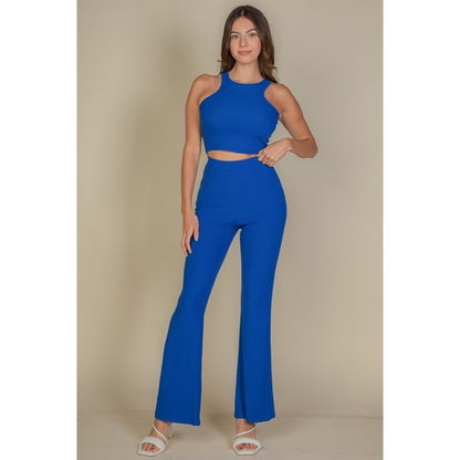 Rib Crop Tank in Royal