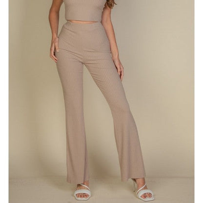 Rib Bootcut Pant Set in Taupe