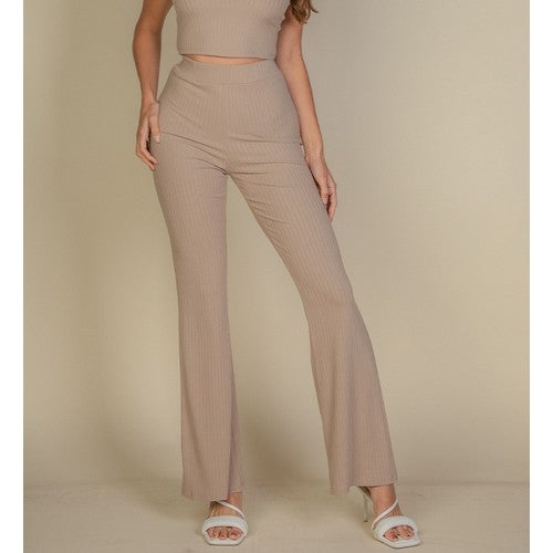 BTP5493 Rib Bootcut Pants in Taupe