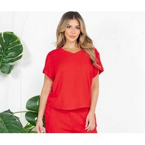 Linen Top & Pant Set in Red