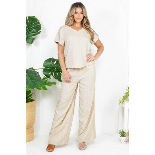 V Neck Linen Top in Beige