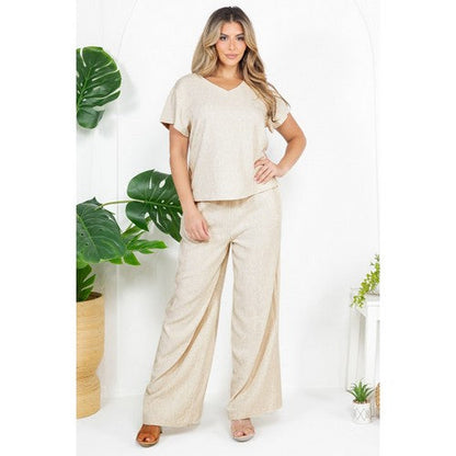 V Neck Linen Top in Beige