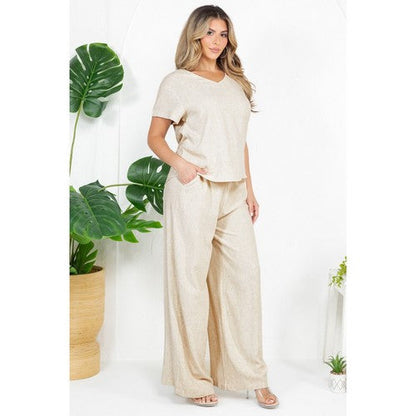 V Neck Linen Top in Beige