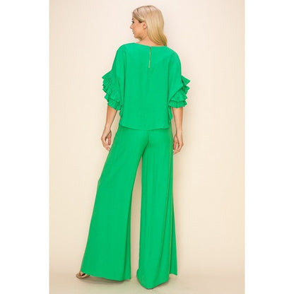 Linen Wide Leg Pants in Kelly Green