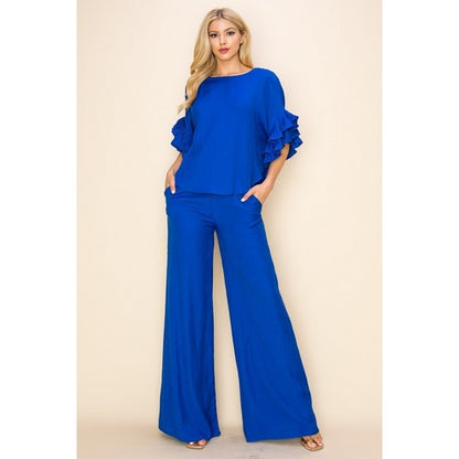 Linen Wide Leg Pants in Royal Blue