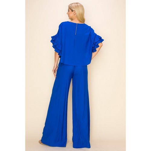 Linen Ruffle Sleeve Top in Royal Blue