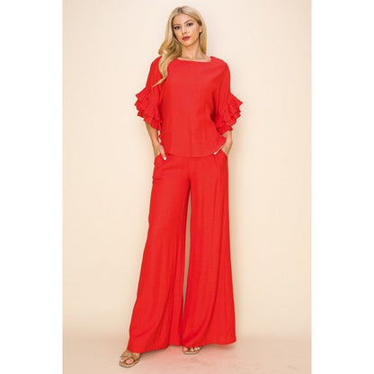 Linen Wide Leg Pants in Tomato