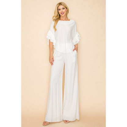 Linen Ruffle Sleeve Top in White
