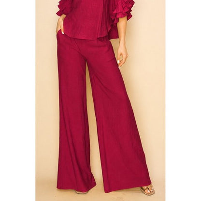 TP10134 Linen Wide Leg Pants in Burgundy
