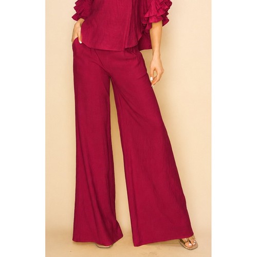 TP10134 Linen Wide Leg Pants in Burgundy