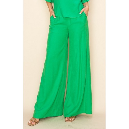 TP10134 Linen Wide Leg Pants in Kelly Green