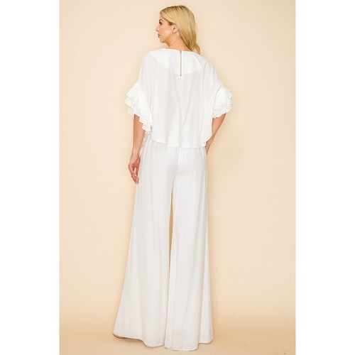 Linen Ruffle Top & Pant Set in White