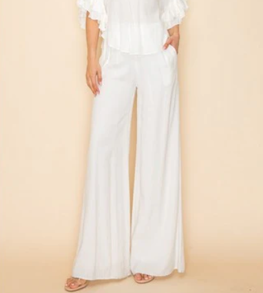 Linen Ruffle Top & Pant Set in White