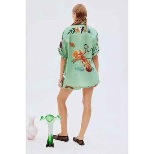 Wild Life Linen-Look Shirt in Green