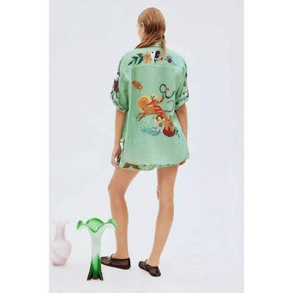 Wild Life Linen-Look Shirt in Green