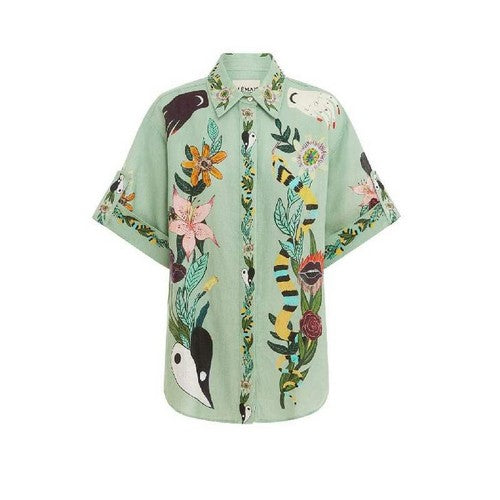 Wild Life Linen-Look Shirt in Green