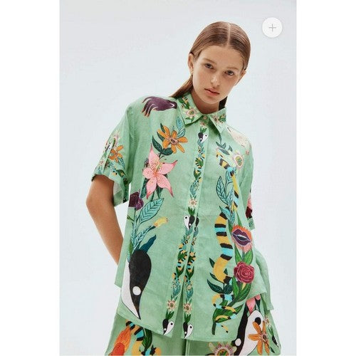 MAGAR59Q63-OU Wild Life Linen Shirt in Green