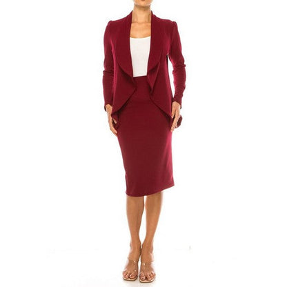Open Blazer Skirt Suit in Burgundy
