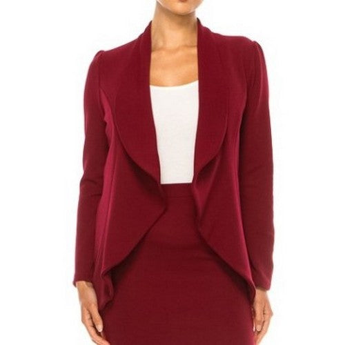 Open Blazer Skirt Suit in Burgundy
