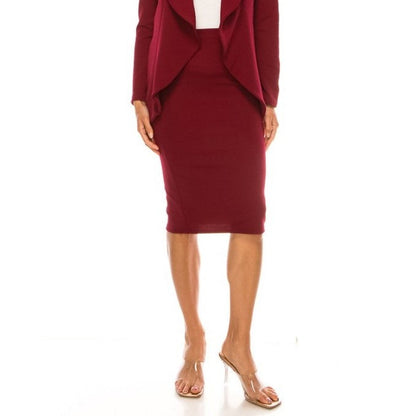 Open Blazer Skirt Suit in Burgundy