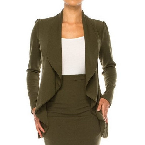 NWMV596-S1701SET-B-C Waterfall Open Blazer in Olive
