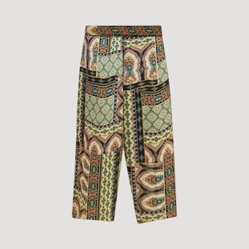 Antique Print Wide Leg Pants in Green
