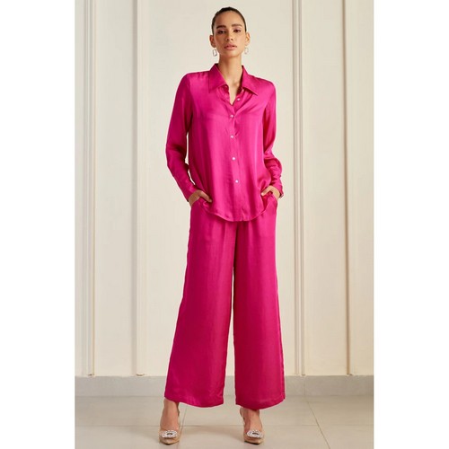 Satin Pant Set in Fuchsia