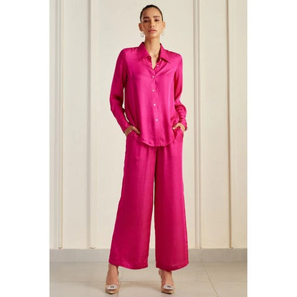Satin Pant Set in Fuchsia