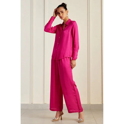 Satin Pant Set in Fuchsia