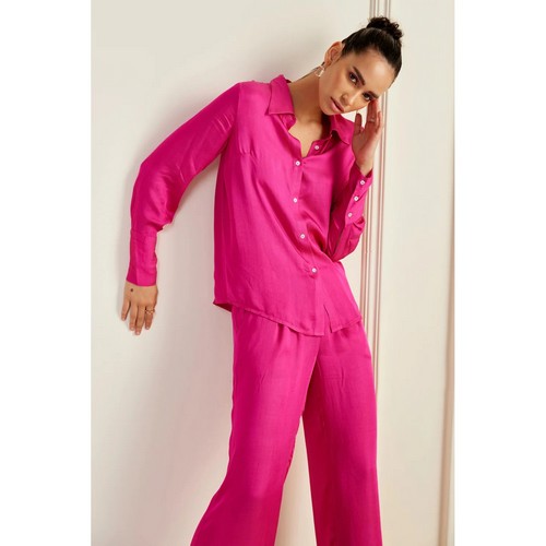 Satin Pant Set in Fuchsia