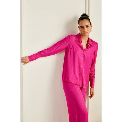 Satin Pant Set in Fuchsia