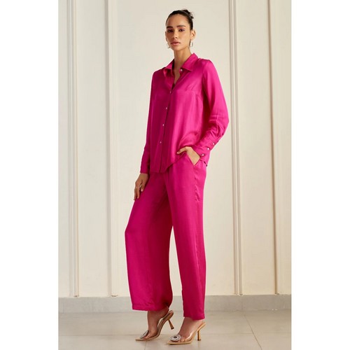Satin Pant Set in Fuchsia