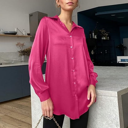 Roll Sleeve Satin Shirt in Fuchsia