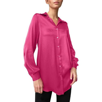 Roll Sleeve Satin Shirt in Fuchsia