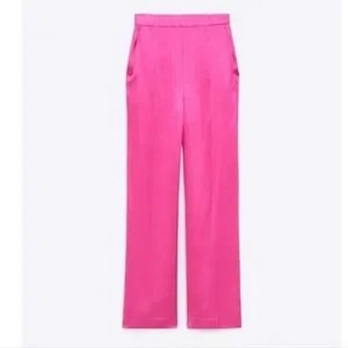 Pleat Front Wide Leg Satin Pants in Fuchsia