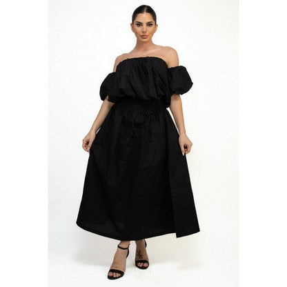 Smock Waist Maxi Skirt in Black