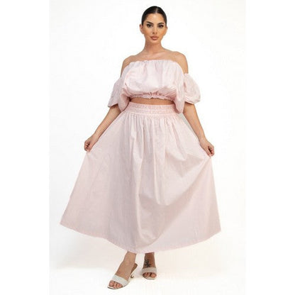Smock Waist Maxi Skirt in Baby Pink