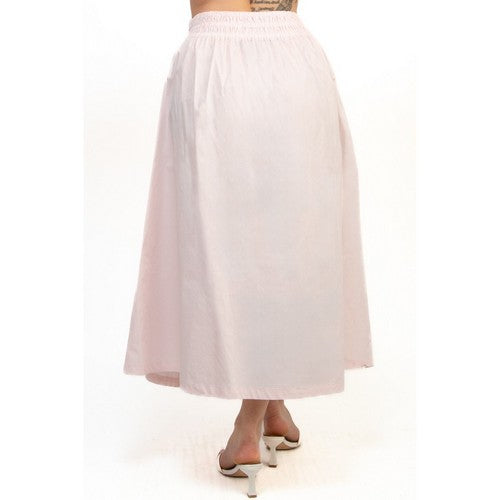 Smock Waist Maxi Skirt in Baby Pink