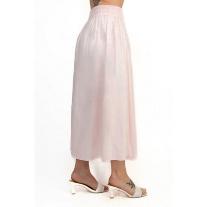 Smock Waist Maxi Skirt in Baby Pink