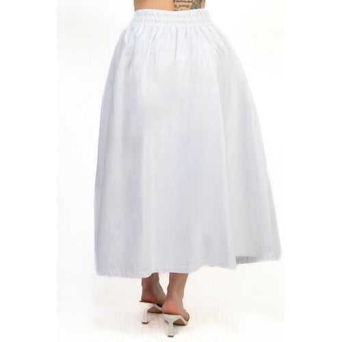 Smock Waist Maxi Skirt in White