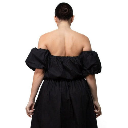 Off-Shoulder Bubble Tube Top & Smock Waist Maxi Skirt Set in Black