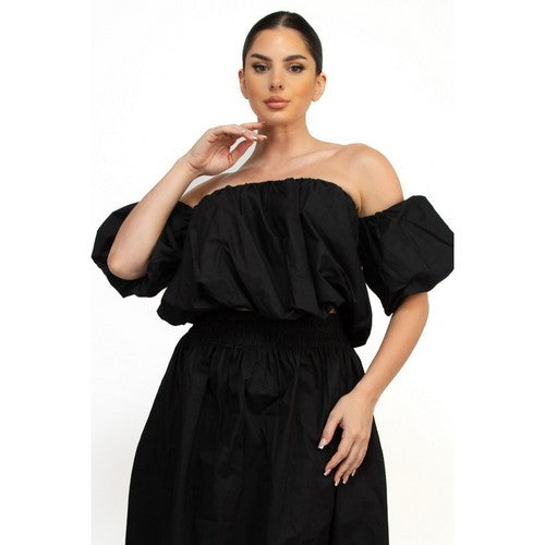 HMT57130 Off-Shoulder Bubble Tube Top in Black