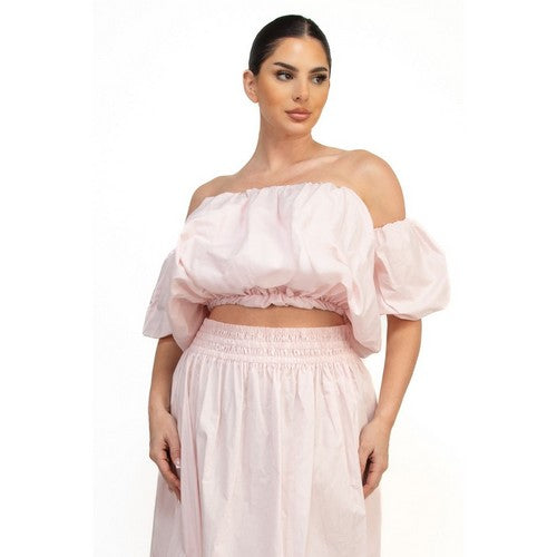 HMT57130 Off-Shoulder Bubble Tube Top in Baby pink