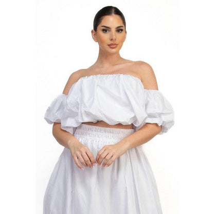 HMT57130 Off-Shoulder Bubble Tube Top in White