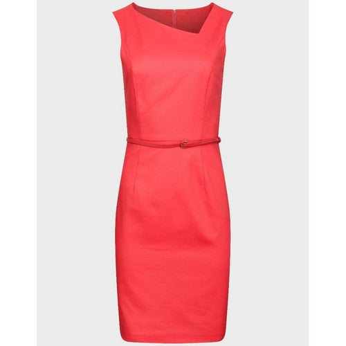 Orsay Belted Sleeveless Work Dress in Coral