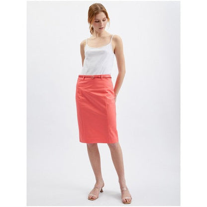 Orsay Belted Pencil Skirt in Coral