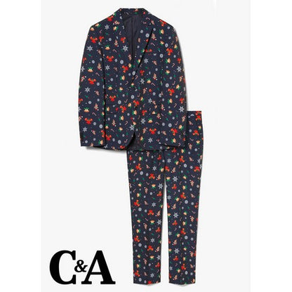 Angelo Litrico Christmas Print Slim Fit 2pc Pant Suit